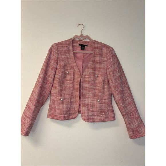 Women’s Sz Med Jacket Coat Pink Tweed Houndstooth Old Money VTG Spring Summer - Picture 1 of 4